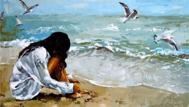 Момиче плаж море бряг чайки