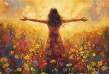 Момиче в поле от цветя