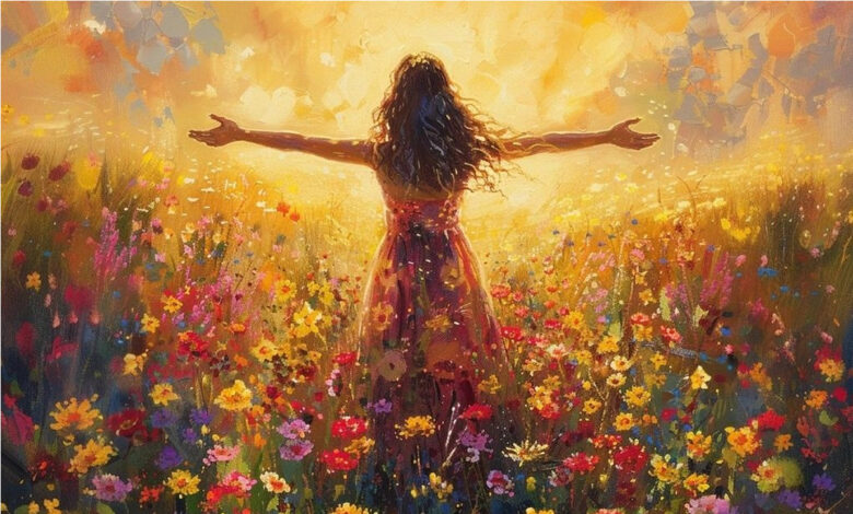 Момиче в поле от цветя